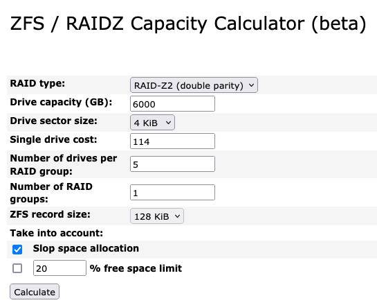 RAIDZ2 Calculation